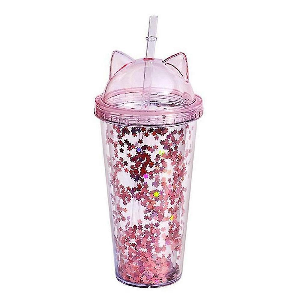 Cat Eyes Double Layer Straw Cup Reusable Fashionable Straw Cup for Home