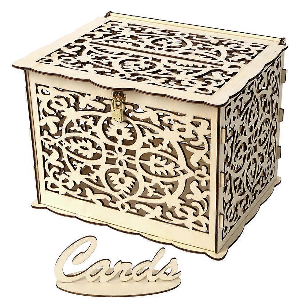 DIY Wooden Wedding Card Box with Lock and Slot for Rustic Wedding Decoration