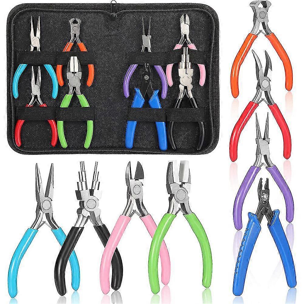 8 Pieces Jewelry Making Pliers Tool Kit, Needle Nose Pliers, Round Nose Pliers, Nylon Jaw Pliers fo