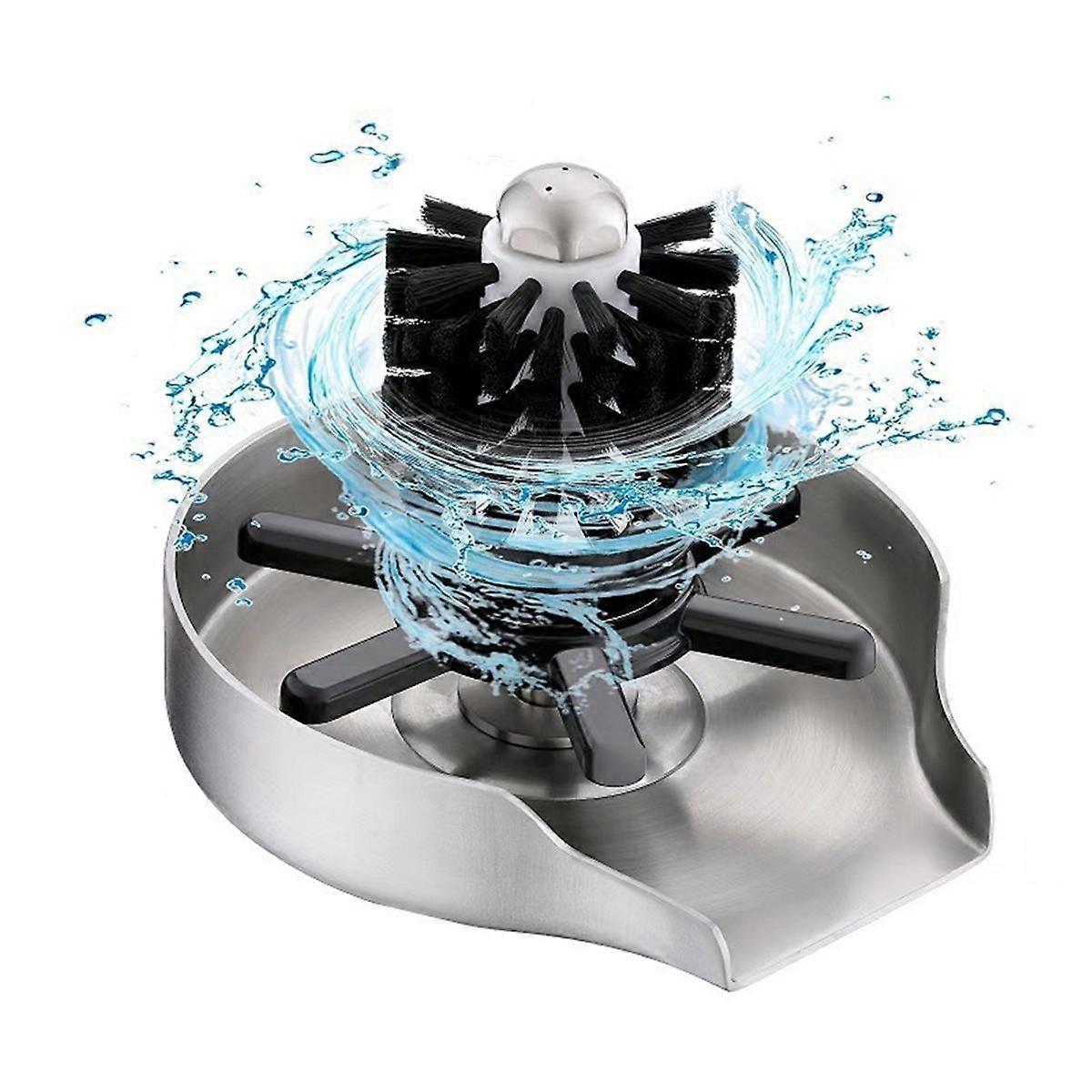Metal Glass Rinser for Kitchen Sink 360 Rotary Cup Washer with Brush, Cup Cleaner Kitchen Sink Bot