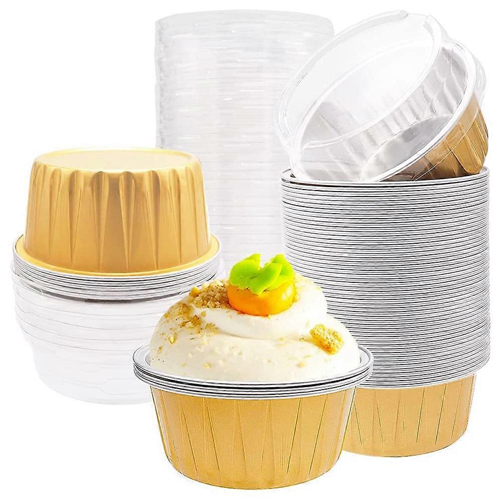 Dessert Cups with Lids,Aluminum Foil Muffin Baking Cups,Disposable Foil Ramekins for Cupcake Cupcak