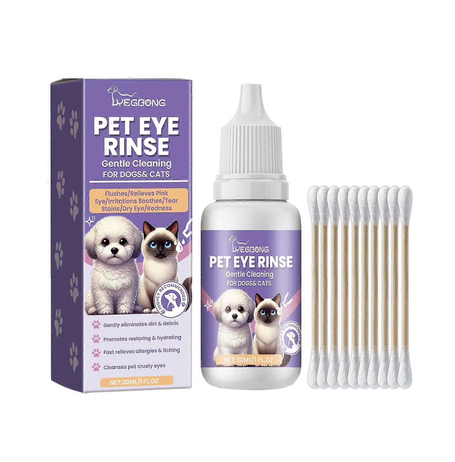 Douche oculaire douce spécifique aux animaux de compagnie, élimination des taches lacrymales, soin des yeux, hydratation douce et élimination de la saleté