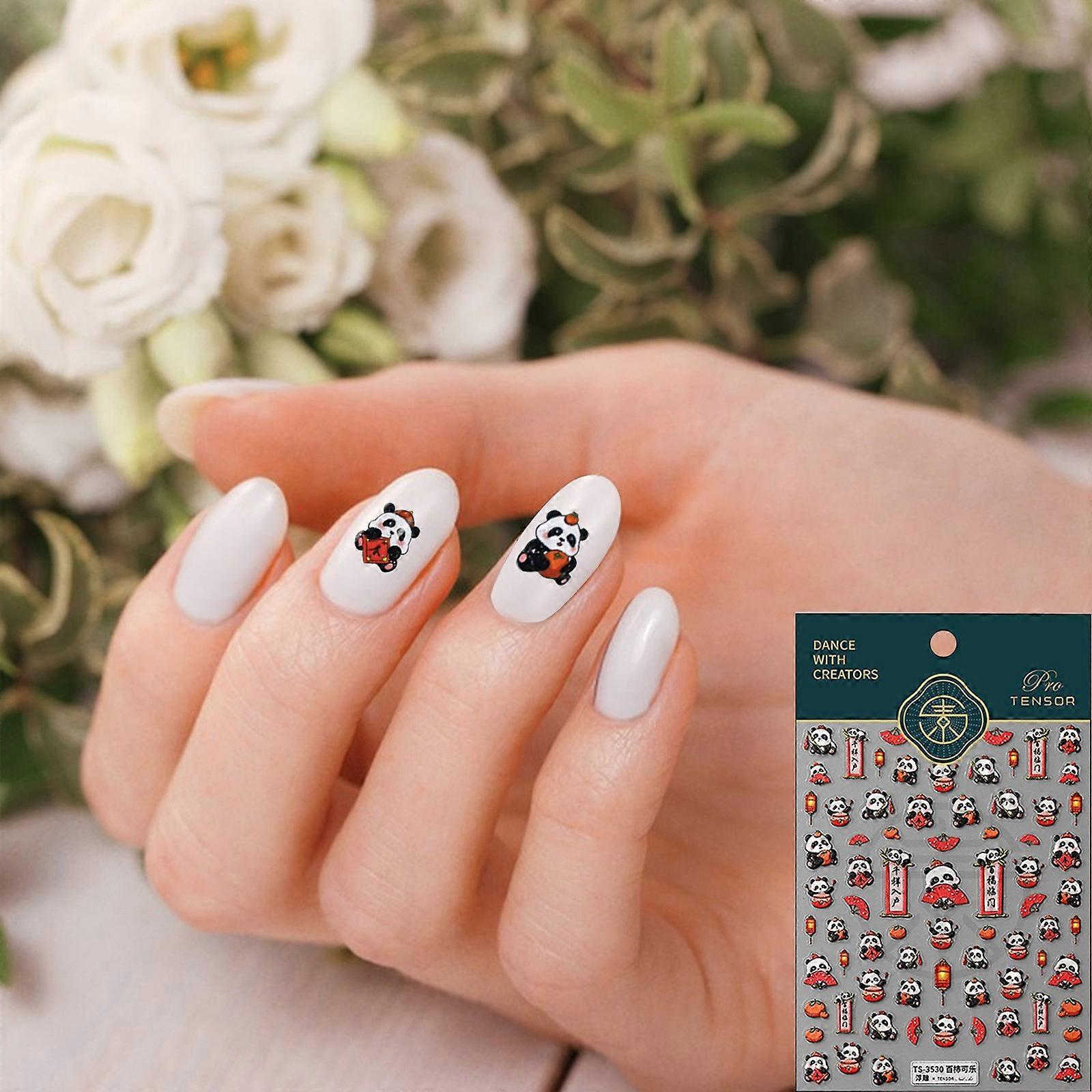 Enhance Your Nail Game With Thin And Translucent Pandas-themed Adhesive Nail Stickers - Exquisite Accessories For Trendy Nails 240458