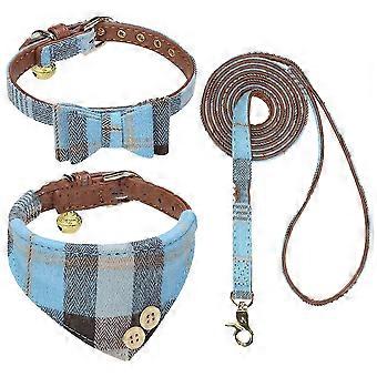 3pcsdog Collar And Leash Dog Bow Tie With Bell Dog Bandana Dog Skin Dog Collar Dog