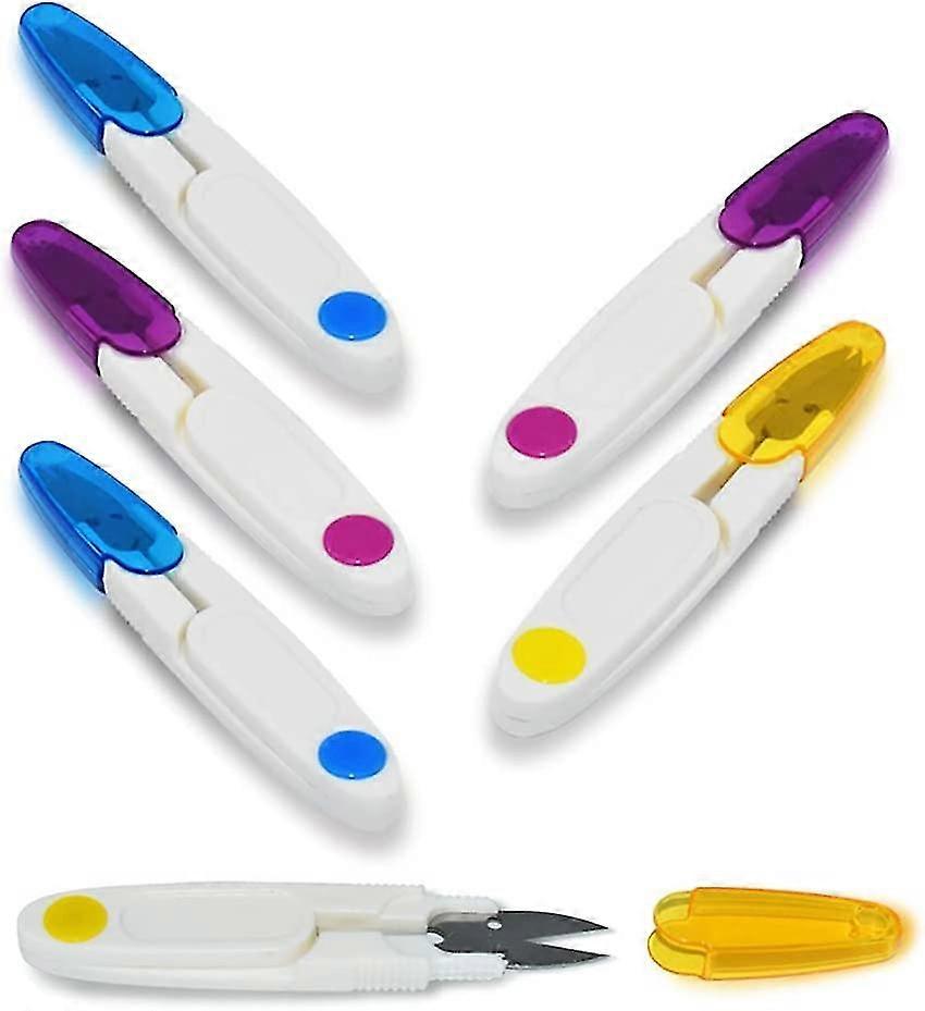 6pcs Portable Multipurpose U-type Scissor Yarn Scissor With Safety Cover For Clothes Thread Embroidery Cross-stitch Craft Clipper Cutter Tailor Nipper