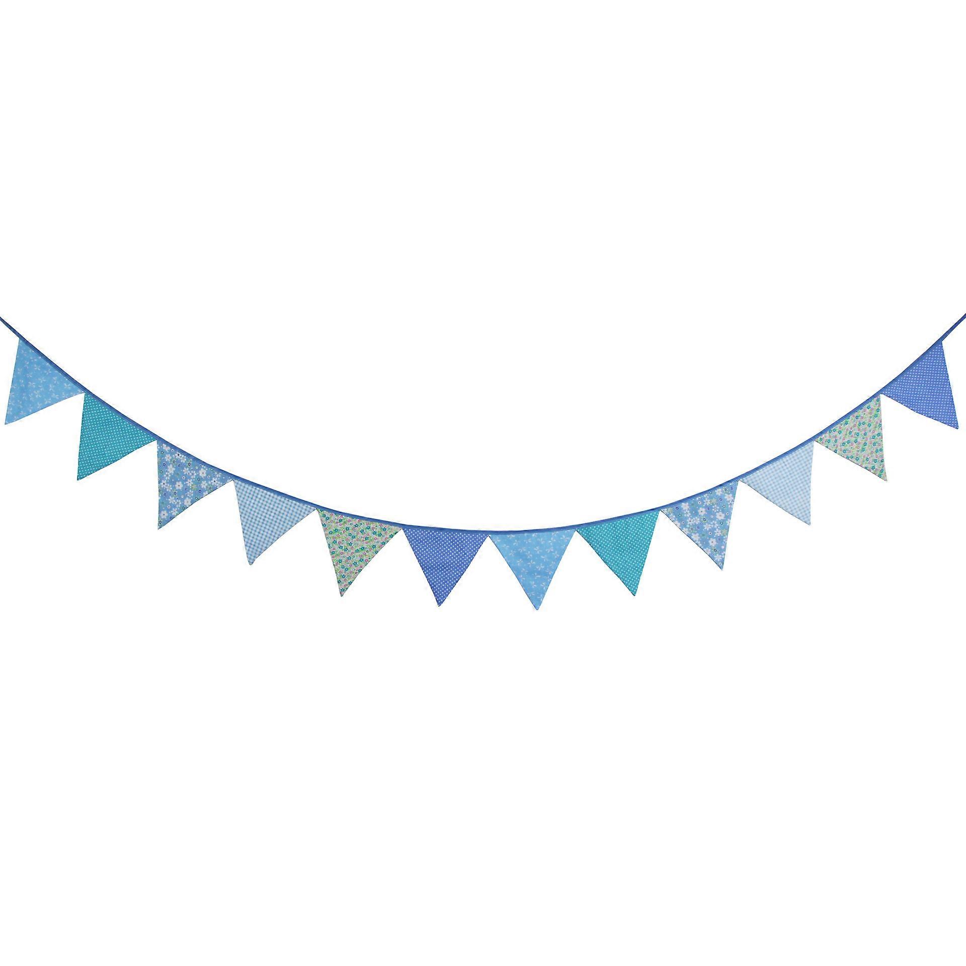 2pcs 10.5ft Fabric Bunting Banner Blue Floral Vintage Bunting Flags Reusable Cotton Triangle Flag Garland