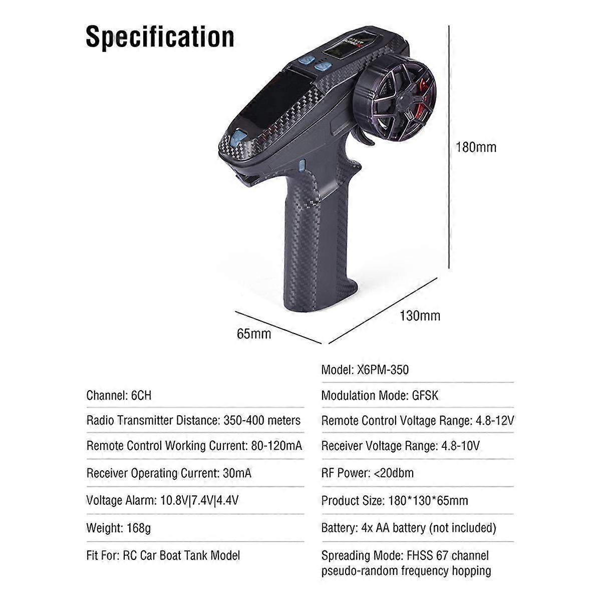For X6PM-350 RC Transmitter 2.4G 6CH RC Remote Controller with X6FG Receiver for RC Car Boat Tank
