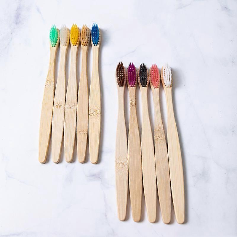 10 Pieces Bamboo Toothbrushes Charcoal Toothbrush Biodegradable Tooth Brush Natural Bamboo Toothbrushes with BPA-Free Nylon Bristles in 7 Colors