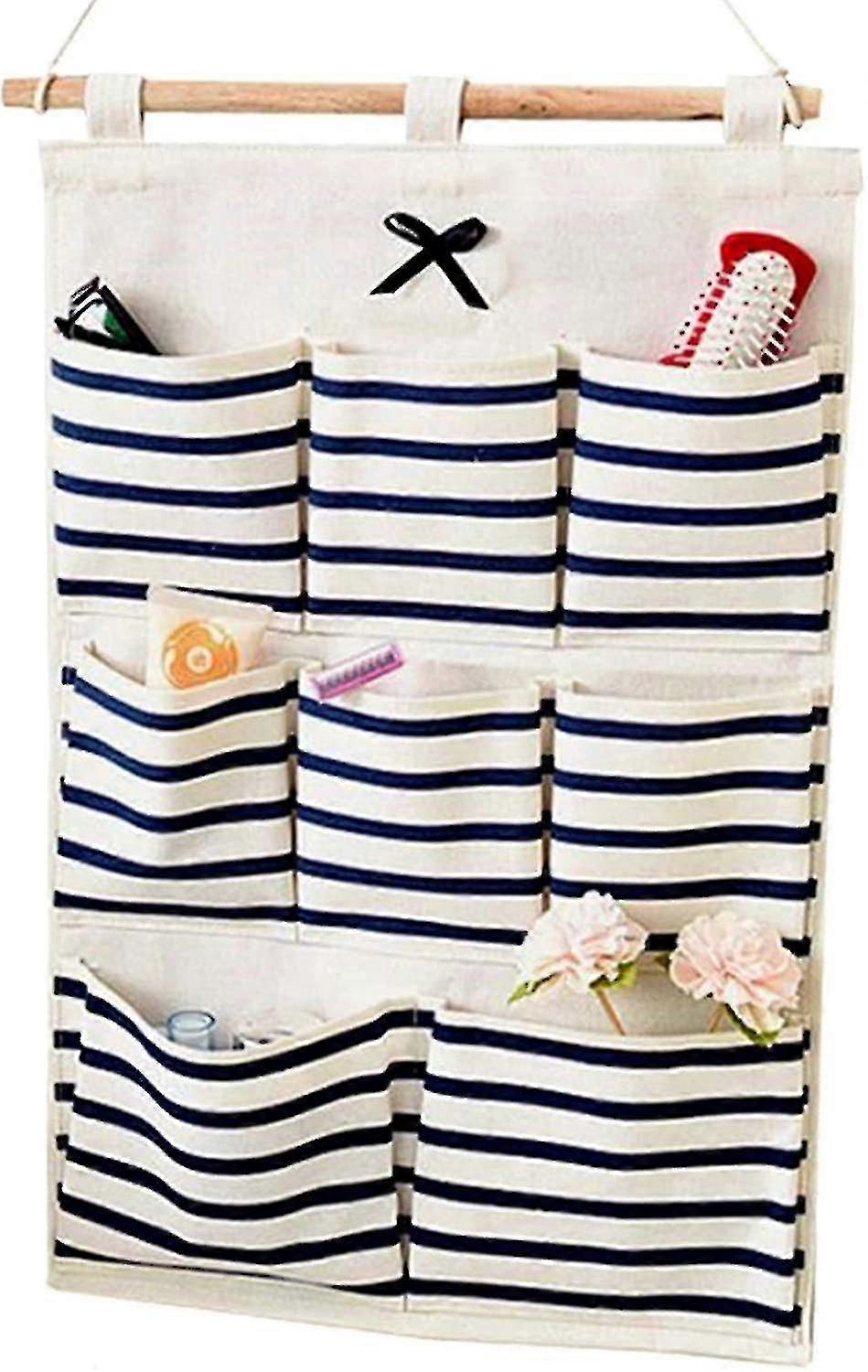 Cotton Linen Hanging Shelf Organizer, Over The Door Closet Organizer With 8 Pockets