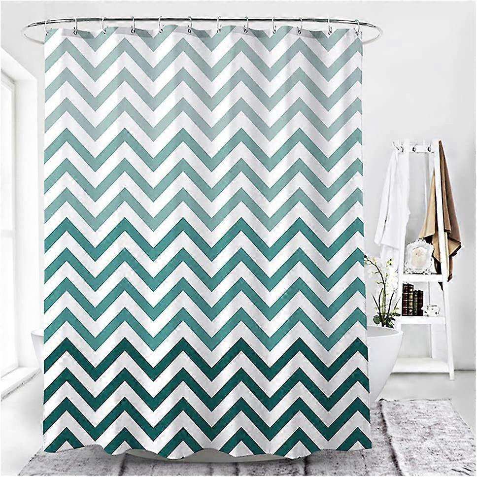 Shower Curtain with 12 Hooks,Green Ripple Pattern