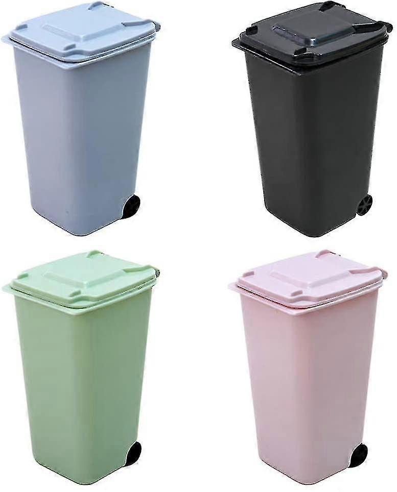 4pcs Desktop Mini Trash Can Small Curbside Trash Bin Plastic Wastebasket Tiny