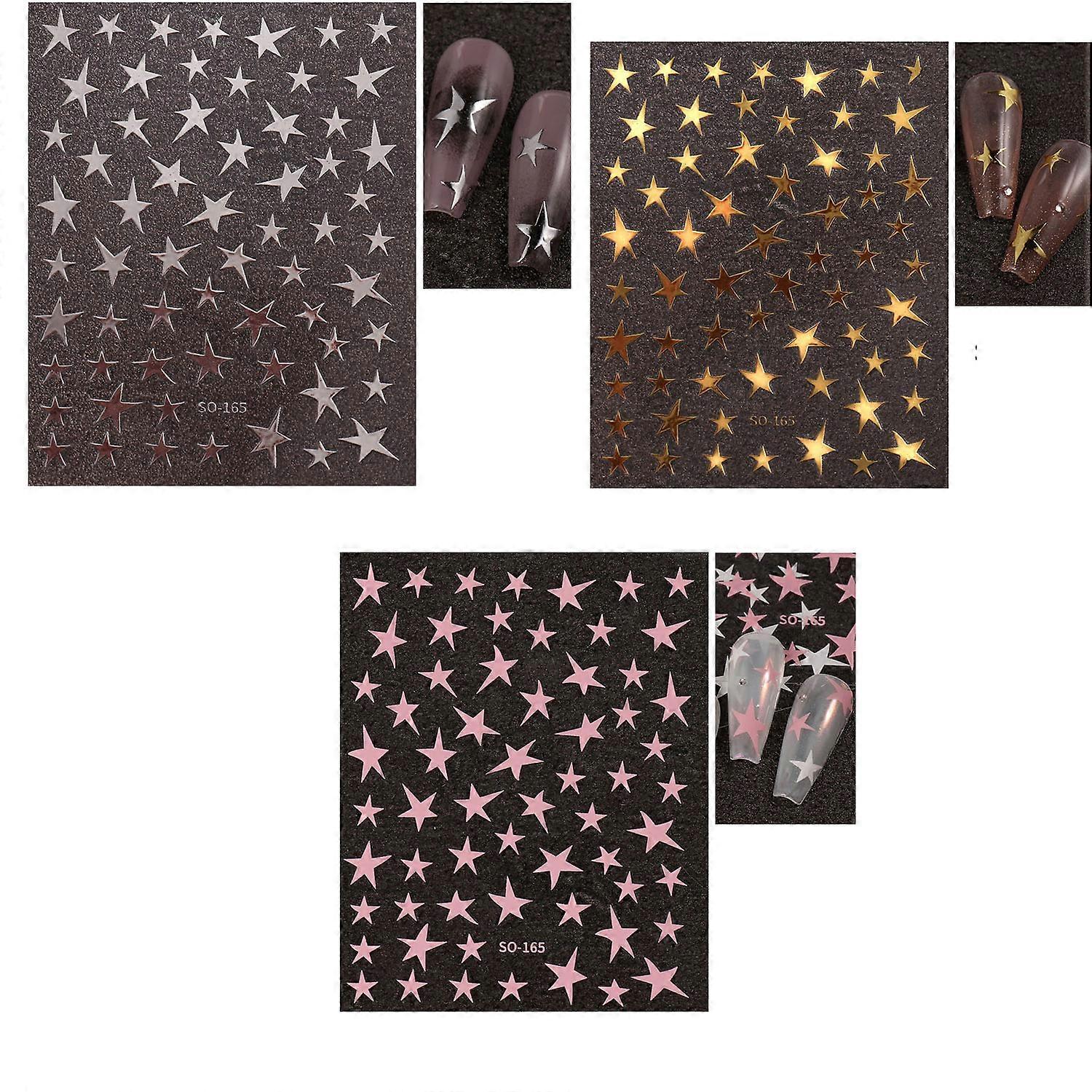 3 sheets of nail stickers (pink, gold, silver)
