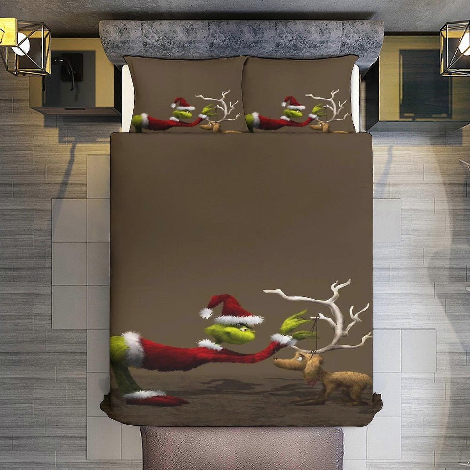 v260 ملاءات السرير الفراش 3 قطعة مجموعة الفراش ، مجموعة GrinchComforter للأطفال الأولاد في سن المراهقة 3D مجموعات الفراش المصنوعة من الألياف الدقيقة خفيفة الوزن (1 غطاء لحاف ، 2 حبوب منع الحمل