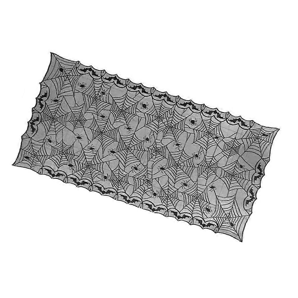 Spooky Holiday Tablecloth in Black Lace with Cobweb Pattern Mantel Scarf