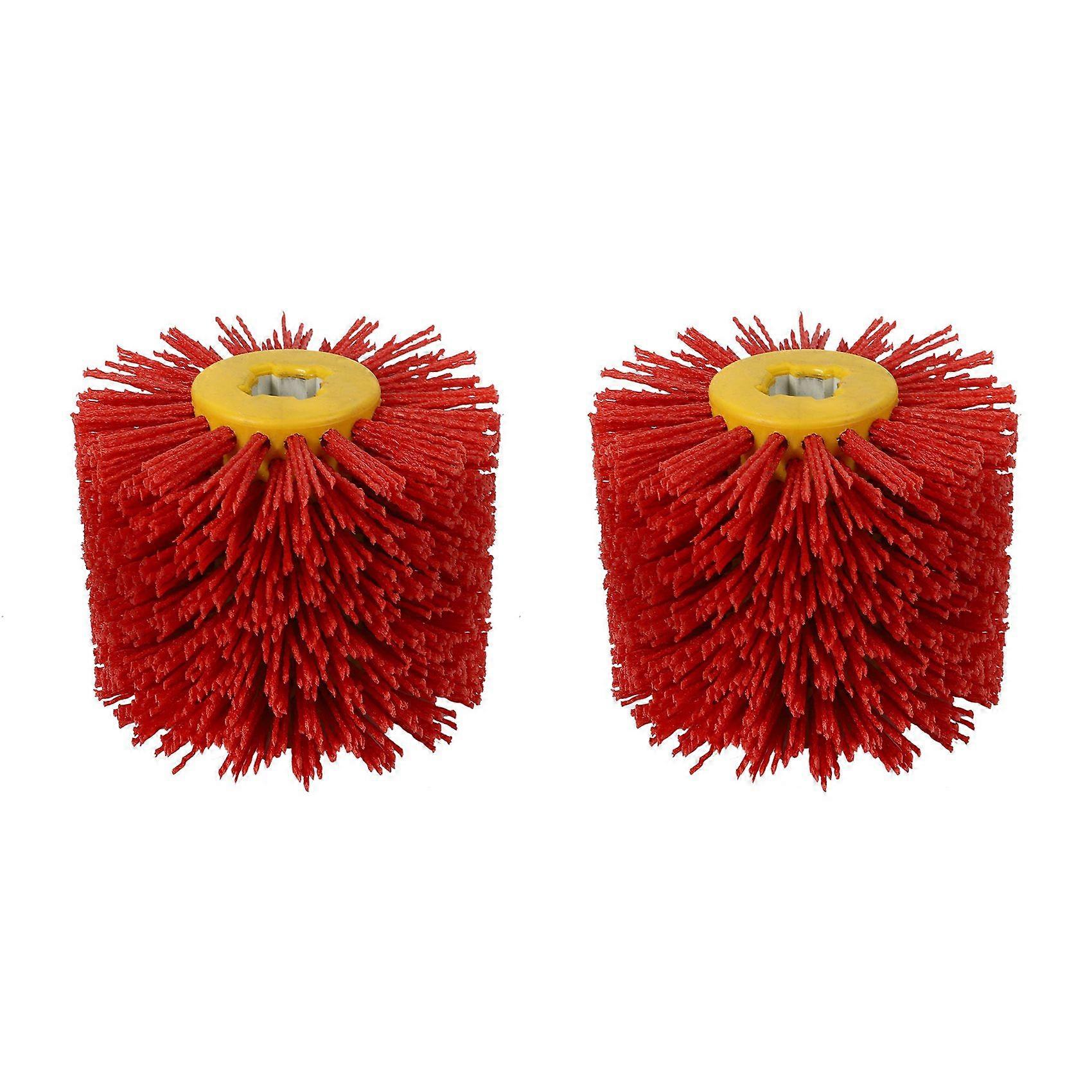 2X Red Abrasive Wire Drum Brushes Deburring Polishing Buffing Wheel for Furniture Wood Angle Grinde