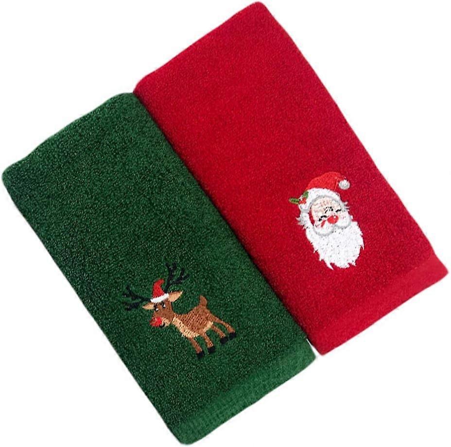 2 قطع مناشف اليد عيد الميلاد منشفة حمام عيد الميلاد لليد الوجه صالة الألعاب الرياضية (32 * 45 سم ، أحمر ، أخضر)