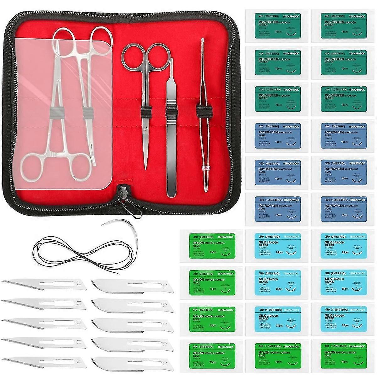 40Pcs SuturePractice Kit for medisinstudenter SuturTraining,24 pakker suturesThread,Komplette verktøy for SuturePractice