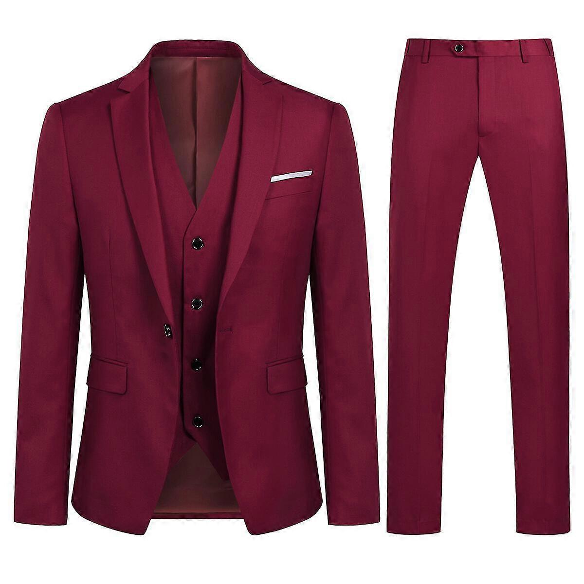 Mike Erkek Takım Elbise 3 Parçalı İş Rahat Katı İnce Takım Elbise Blazer Pantolon Yelek 9 Renk