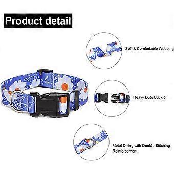 Dog Collar, Fashion Pattern with Quick Release Buckle, Classic Adjustable Nylon Collar for Small, Medium and Large Dogs (M, Daisy)