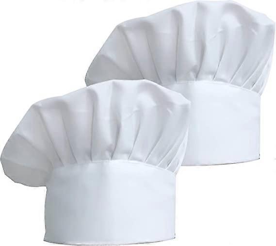 2-piece set (white, height: approx. 22 cm, hat circumference 58-63 cm) Unisex chef's hat made of polycotton with adjustable elastic band for men and w
