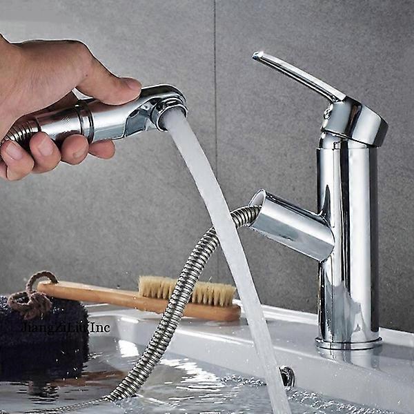 Pull Out Bathroom Basin Sink Faucet Single Handle Hot And Cold Water Mixer Tap