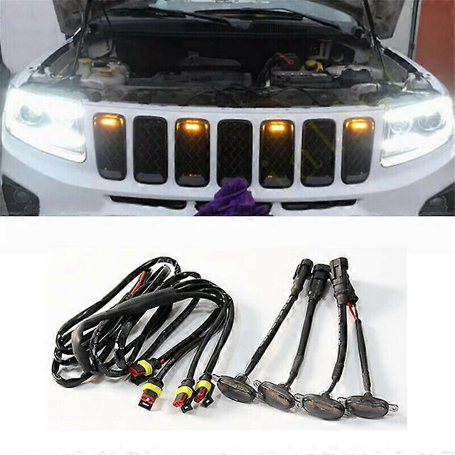4Pcs Suitable For Jeep Grand Cherokee 2003-2021 Front Grille LED Light Raptor Style Grill LED Light One For Four Smoked Shell