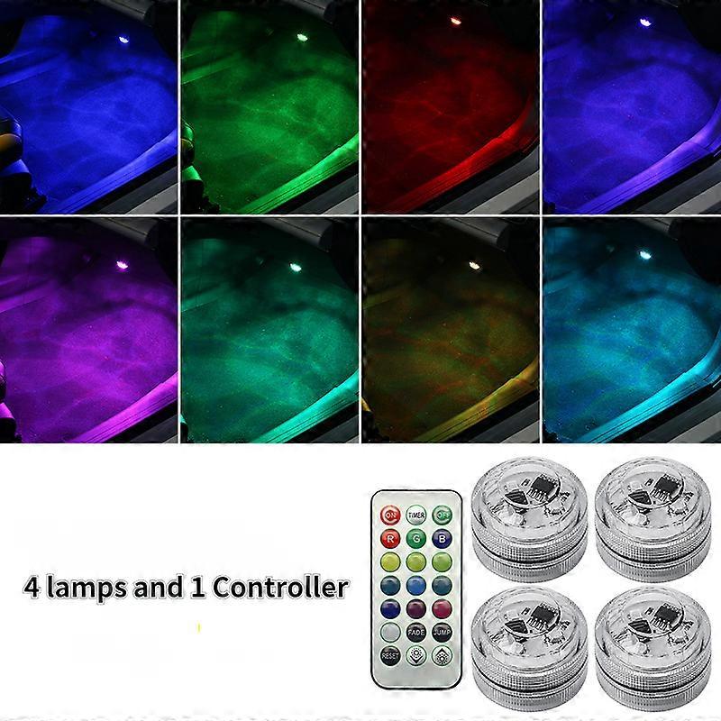 Sans fil Adhésif LED Intérieur De Voiture Lumière Ambiante Télécommande Décoration Auto Toit Pied Atmosphère Lampe avec Batterie Coloré