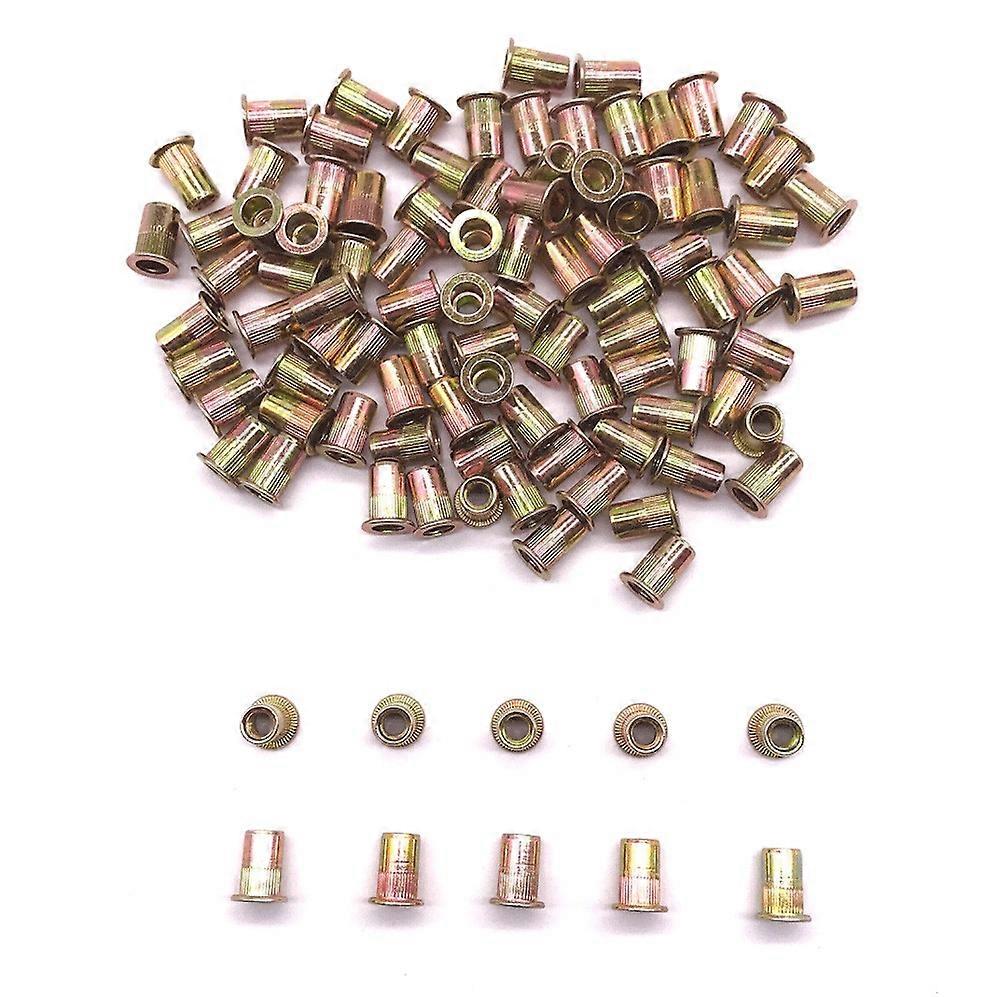 100 Pcs M6 Metric Galvanized Iron Rivet Nut Flat Head Threaded Insert Rivet Nut Hand Tool Workshop Equipment