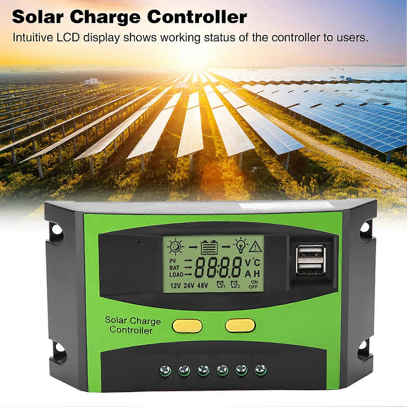 PWM Solar Panel Charge Controller Dual USB LCD Display 12V 24V 20A
