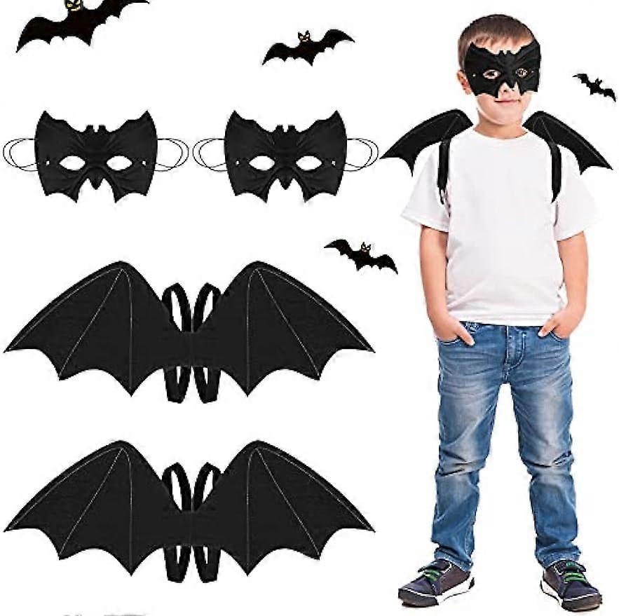 4 Pieces Halloween Bat Costume Set Includes 2 Pieces Child Bat and 2 Pieces Black Bat Face Masks for Halloween Theme Party Supplies