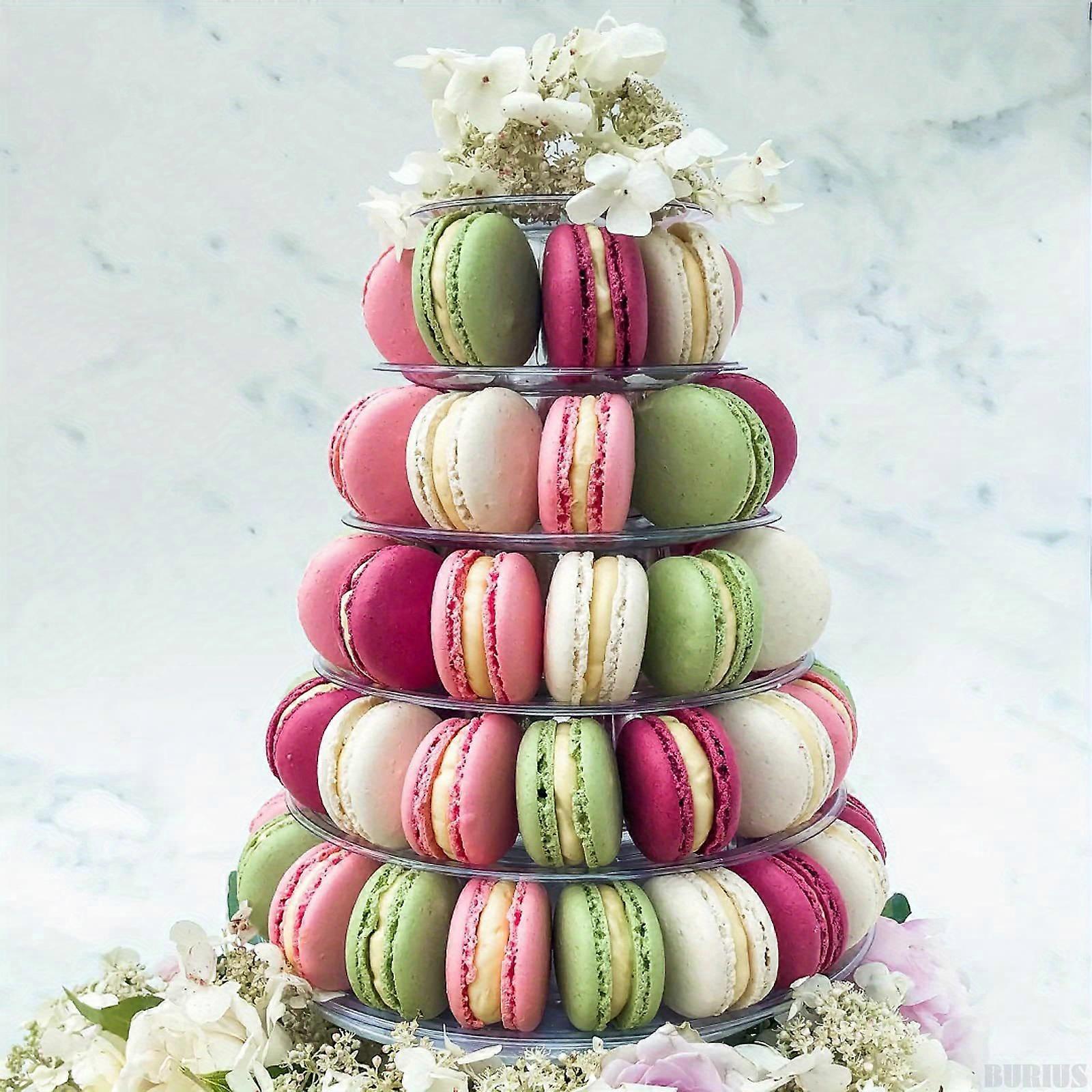 Tyylikäs 6-kerroksinen Macaron-torniteline - juhlat ja häät jälkiruokanäyttö, 360 pyöreä kakkuteline, tukeva ja helppo asentaa