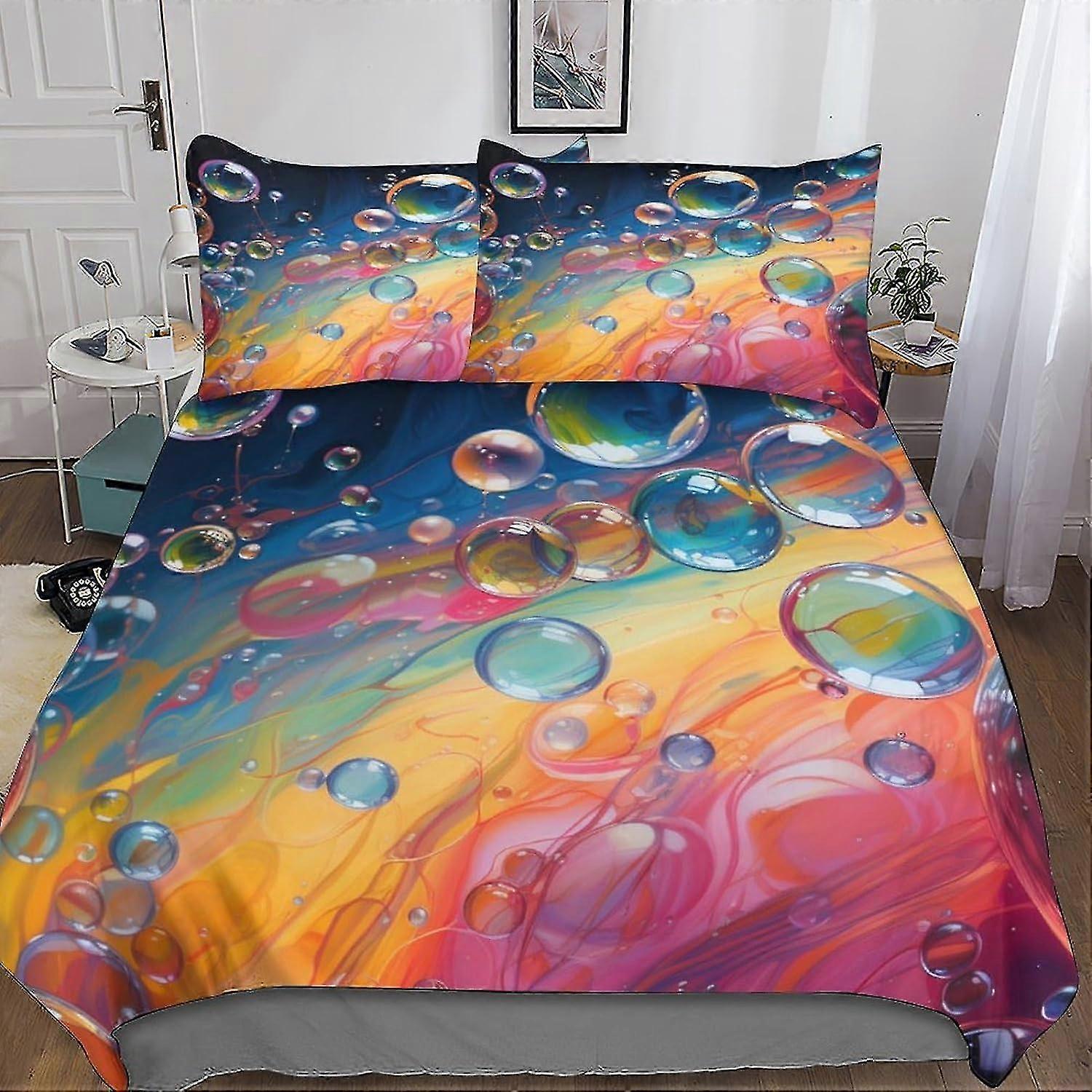o4633 Lençóis de Cama Bolhas de Aquarela 3 Peças Capa de Edredom, Conjuntos de Cama 3D Capa de Colcha de Bolhas Coloridas, Capa de Edredom Microfibra Macia, Com Travesseiro C