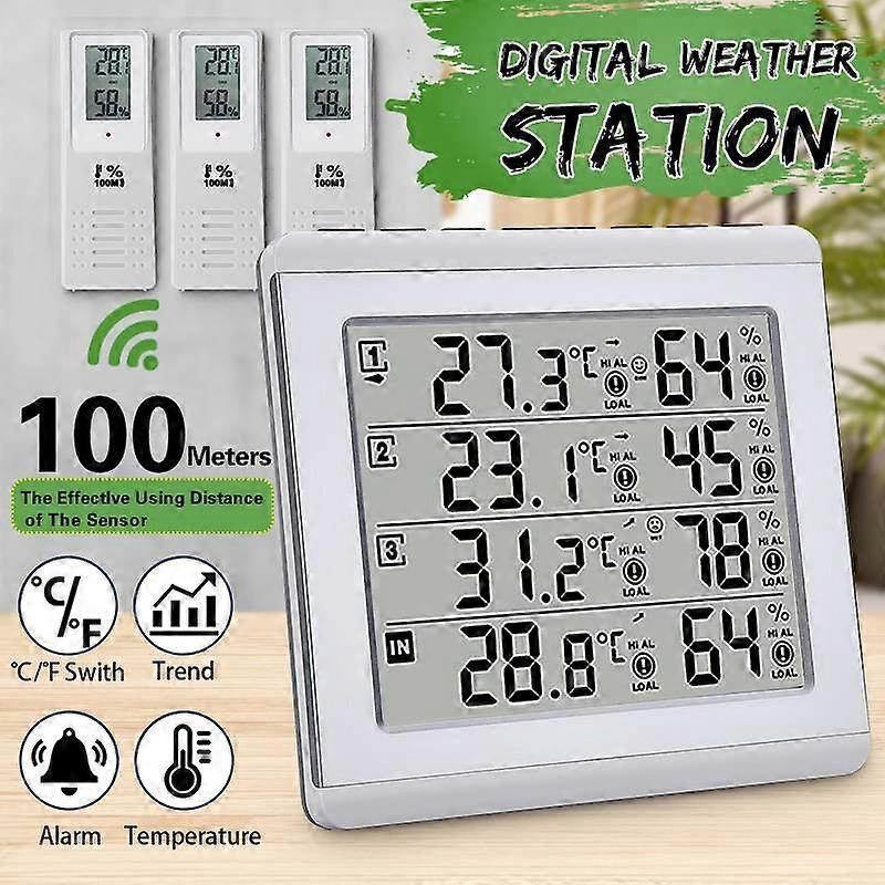 MUSTOOL Wireless LCD Digital Thermometer Hygrometer Outdoor Indoor 3Pcs C/F Max Alarm Temperature Meter Weather Station Tester