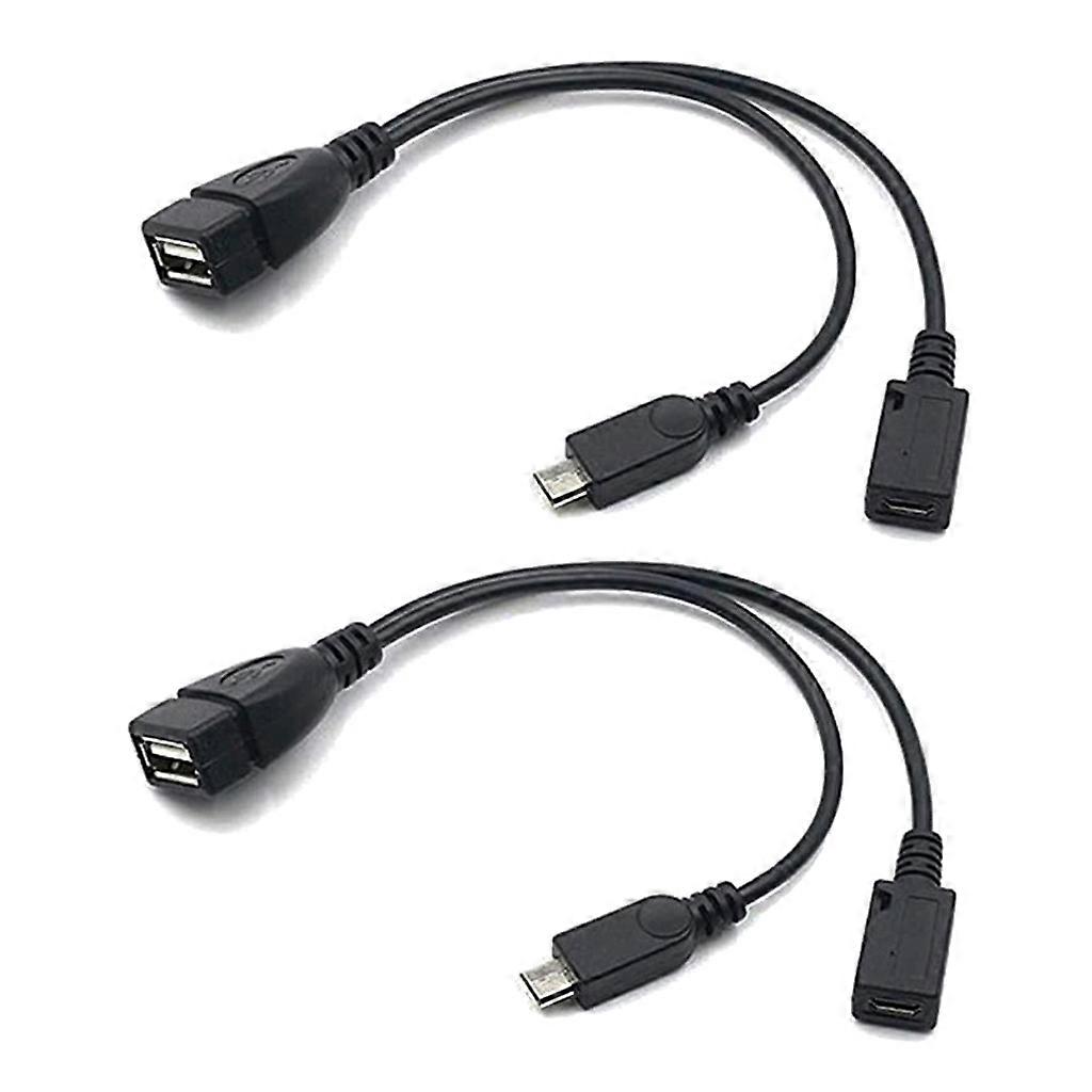 2-in-1 Micro USB to USB Adapter (OTG Cable + Power Cable) - 2 Pack / 20cm