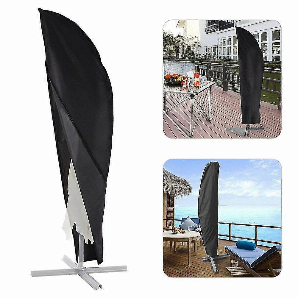 Extra Large Black Parasol Cover With Zipper And Drawstring, Waterproof, Windproof And Anti-Uv, Oxford Fabric For Garden, Patio, Banana, With Storage B
