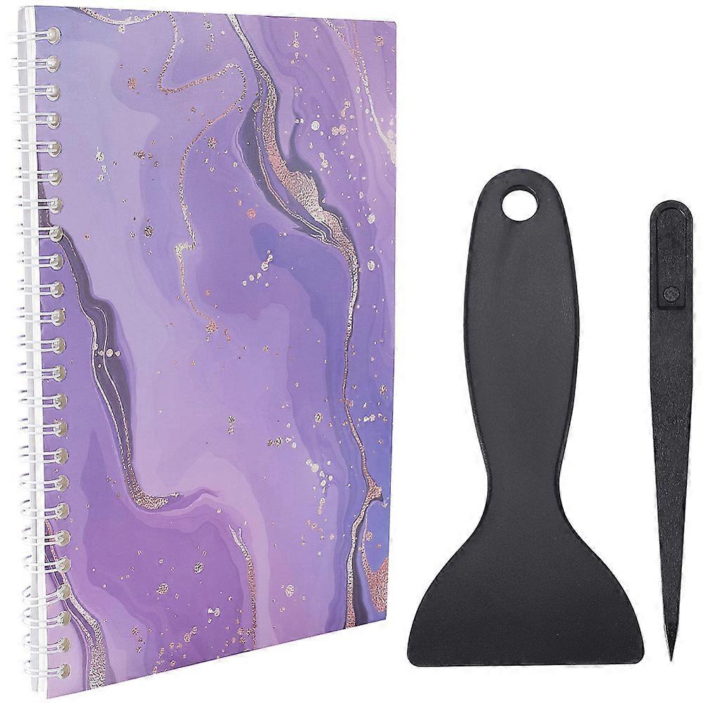 Sticker Collecting Loose-leaf A5 Spiral Bound Notebook Hand Account Release Paper with Plastic Scrapers & Anti-Static Beading Tweezers Medium Purple 2