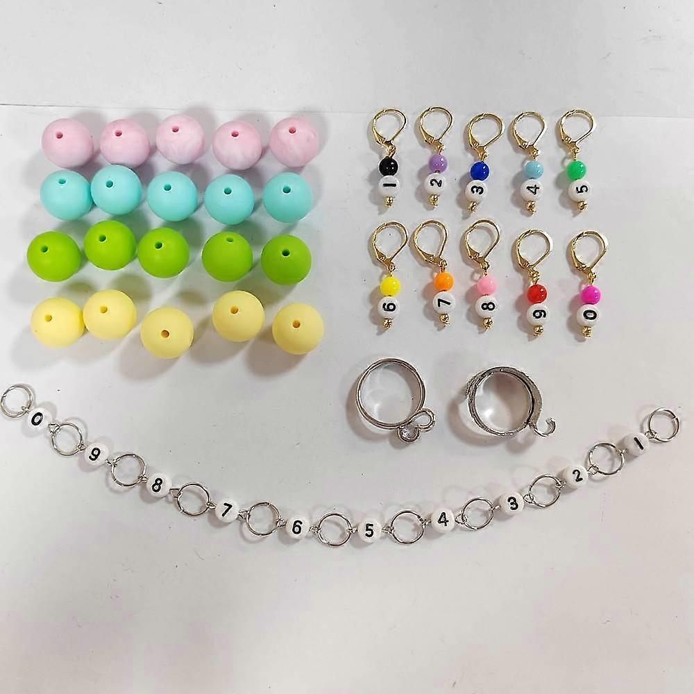 Number DIY Knitting Tool Sets including Locking Stitch Markers Counter Chains Silicone Knitting Needle Stoppers & Yarn Guide Finger Holder Mixed Color