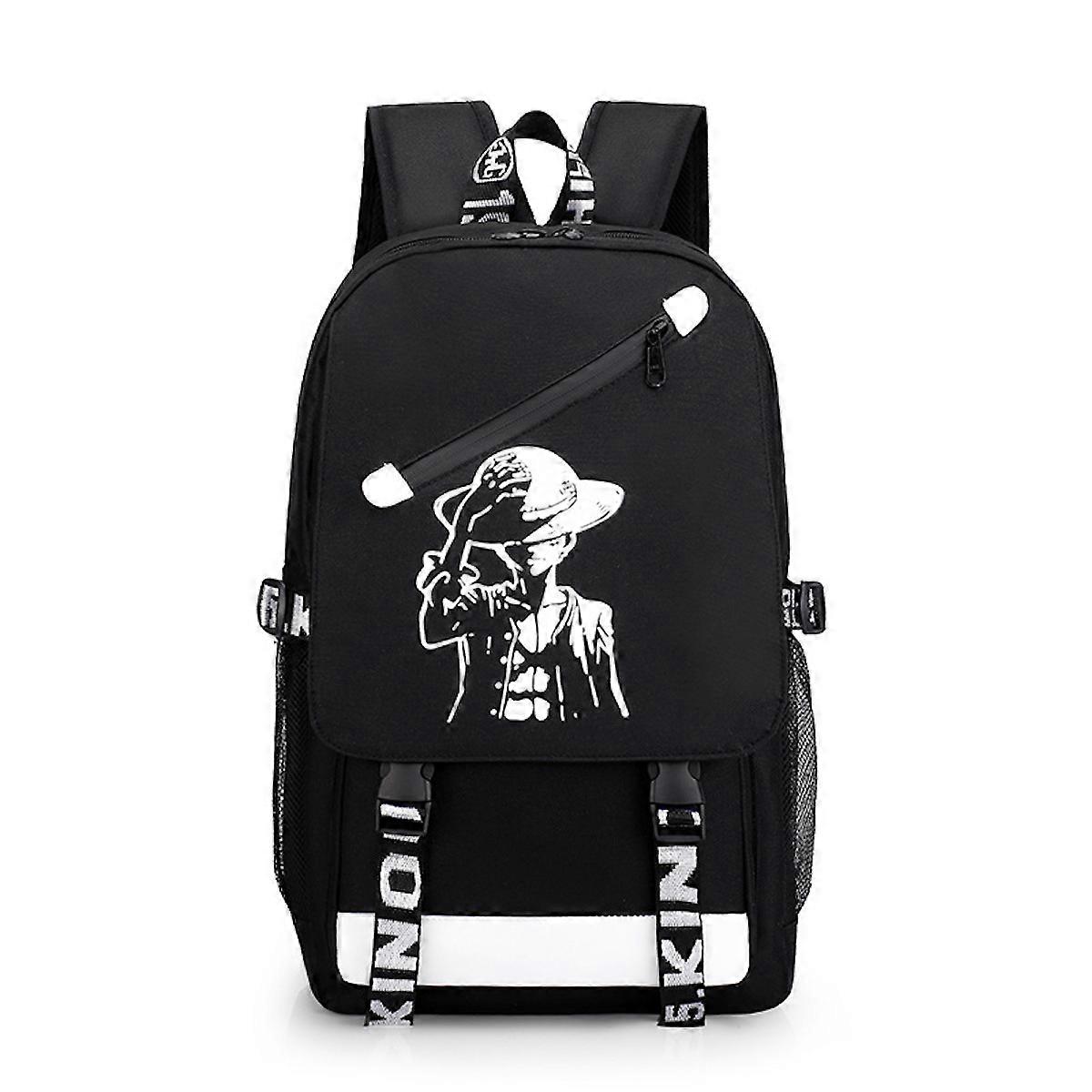 Luffy One Piece Sac à dos Sac D’école Lumineux Anime Noir Daypack avec Port de Charge USB