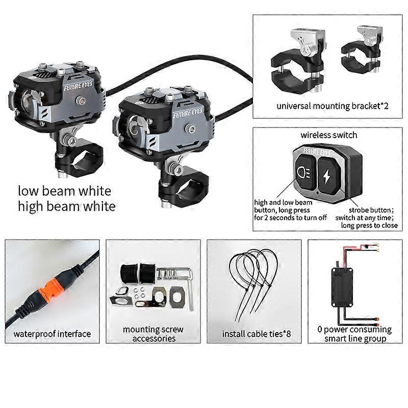 Future Eyes F150 Moto LED Projecteur Interrupteur Sans Fil Support Universel Feux De Route Et De Creux Alliage D’aluminium Clignotant Étanche