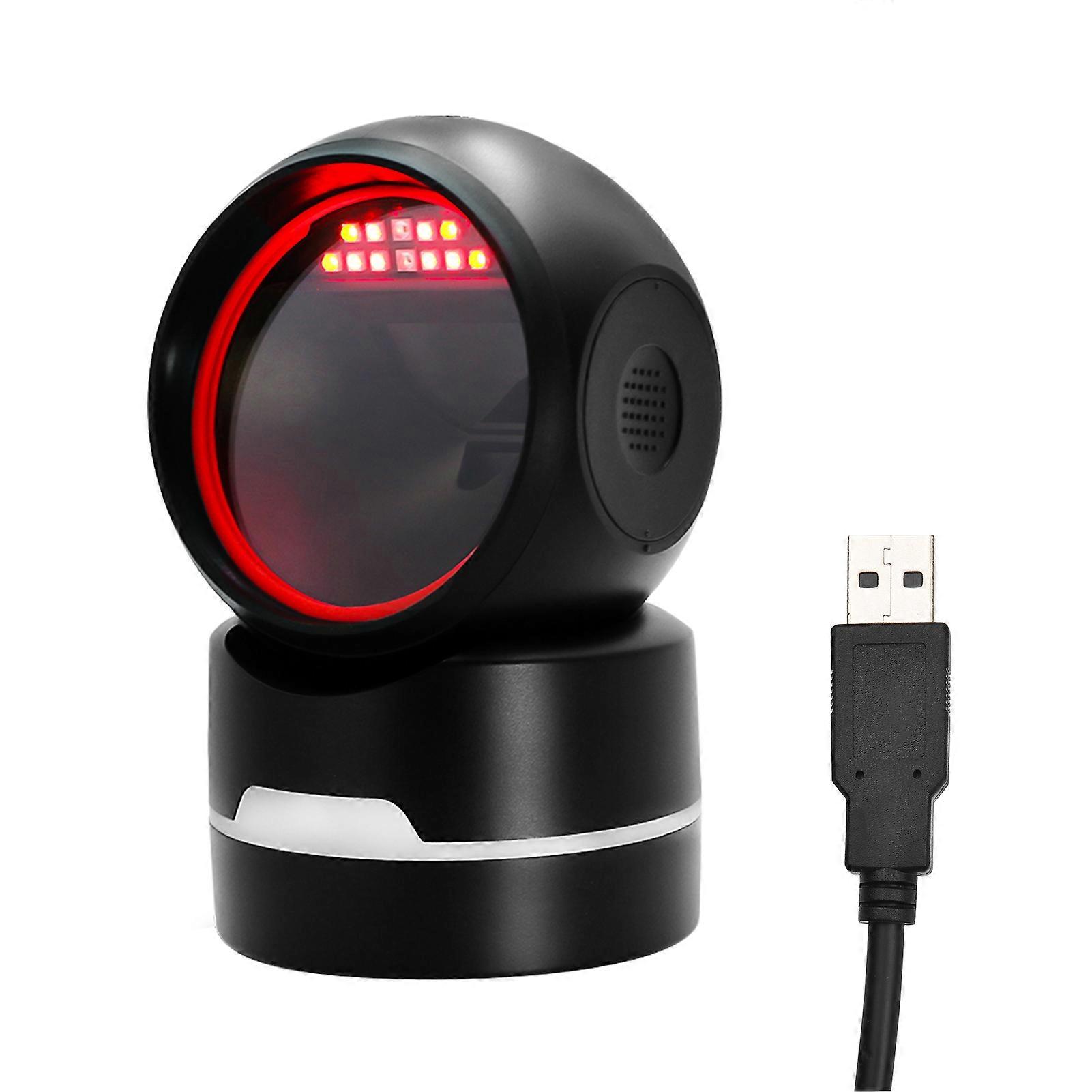 1D 2D QR Desktop Wired Barcode Scanner Platform Hands-Free Automatic Sense Reader USB Port Plug&Play Compatible with Window Android System Image CMOS 