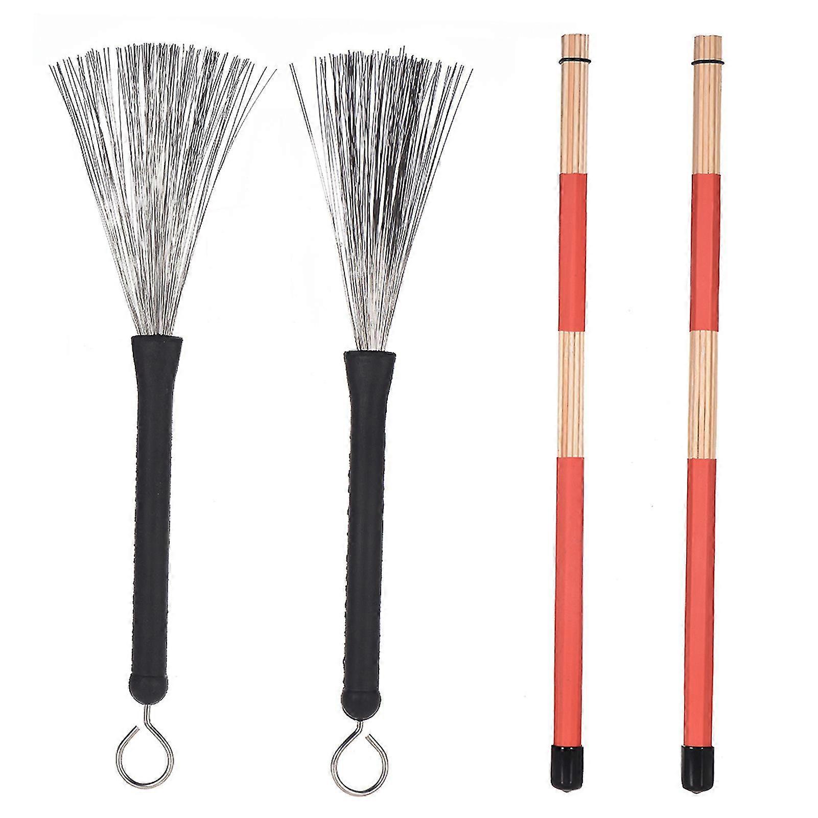 1 Pair Drum Rods Sticks + 1 Pair Drum Brushes Drum Stick Set