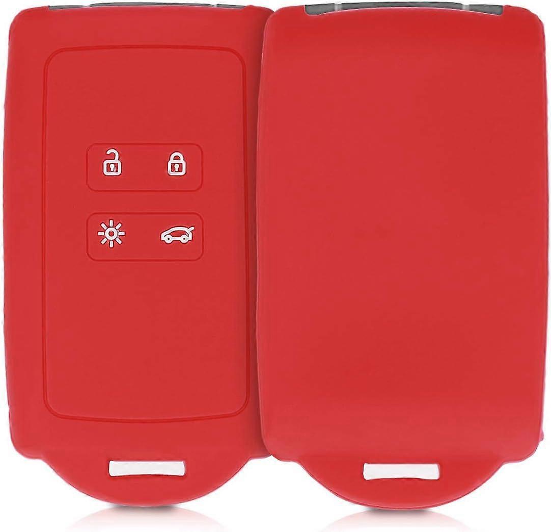 Car Key Accessory Compatible with Renault Smart Key 4-Button (Keyless Go Only) - Red - Soft Silicone Shell with Keychain Tip