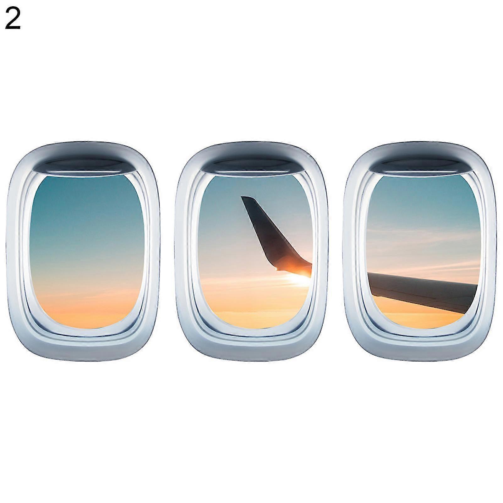 3pcs/set Airplane Window Decal Three-dimensional Self Adhesive Window View Landscape Wall Decor Airplane Wall Stickers For Home