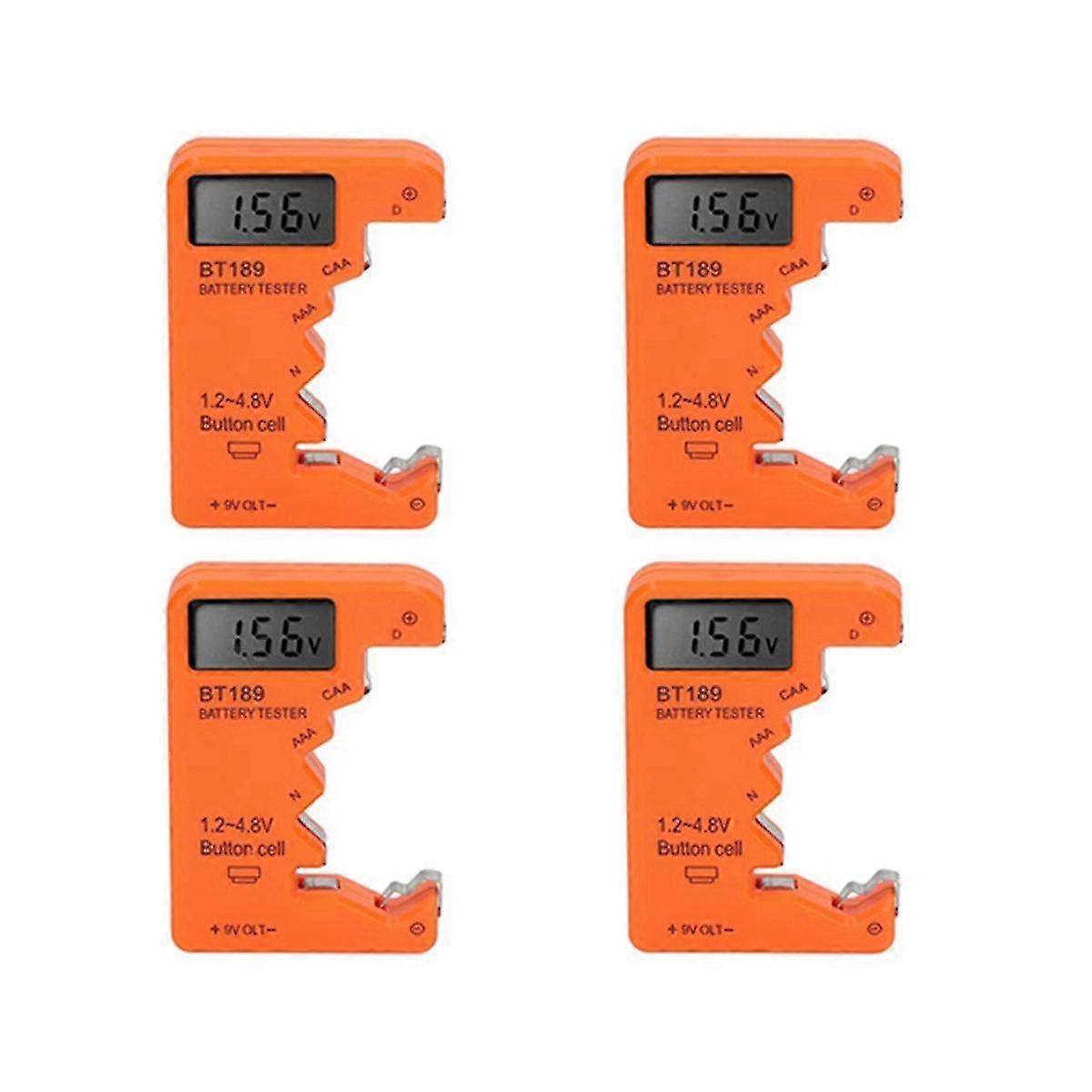 4Pcs Battery Tester Checker, Universal Battery Tester for AA AAA 6F22 9V 1.5V Battery, for Household Batteries Orange