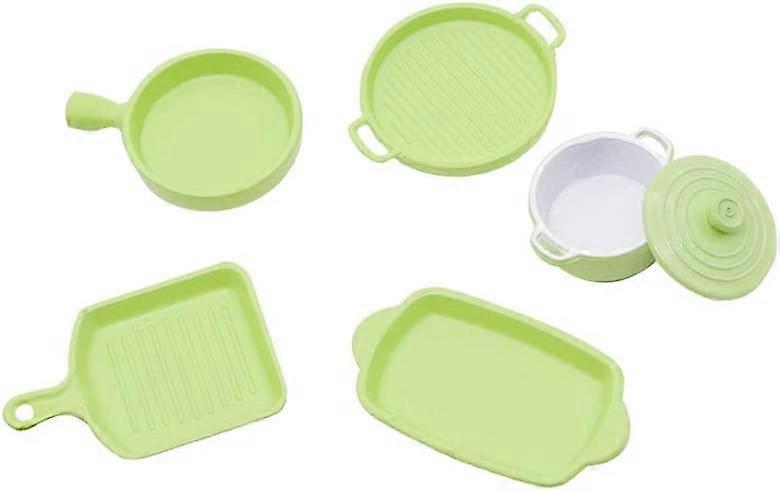 5Pcs Mini House Green Steak Pan Toast Baking Teglia Forno Piastra stockpot Falso Accessorio da cucina, scala 1/12