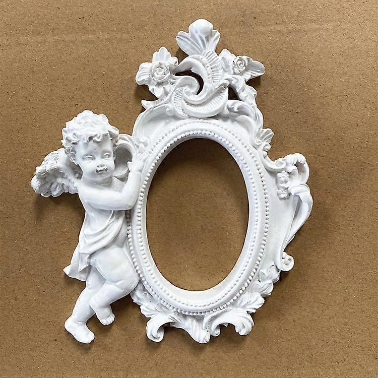 2pcs Tiny Resin Fotorahmen Vintage Bild Display Halter Resin Handwerk Engel Statue Fotorahmen Weiß 15X12X2CM