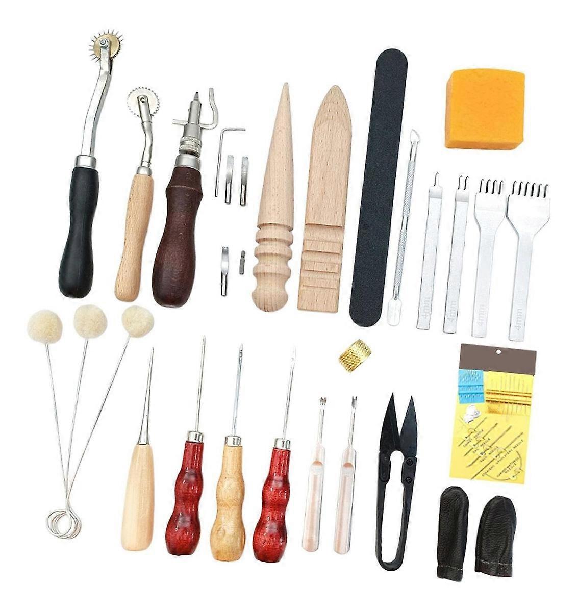 Kit di lavorazione della pelle, strumenti di lavorazione della pelle, set di strumenti in pelle per cucire a mano fai-da-te, set di strumenti in pelle a quattro fibbie (Mutilcolor) (20 pezzi)