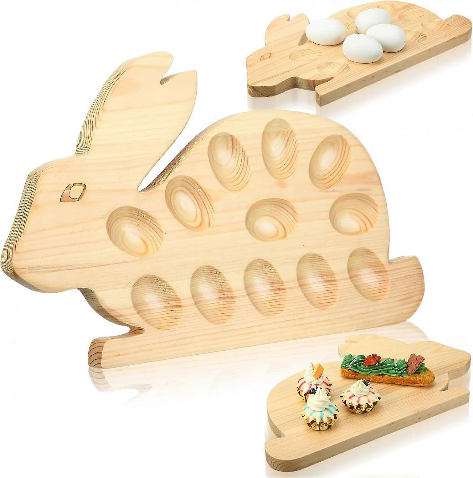 Bunny Egg HolderEaster Rabbit Egg Holder, Bunny Plate Egg Tray Deviled Egg Plate Pinewood Deviled Egg Dish for Easter Deviled Egg Carrier Tabletop Dis
