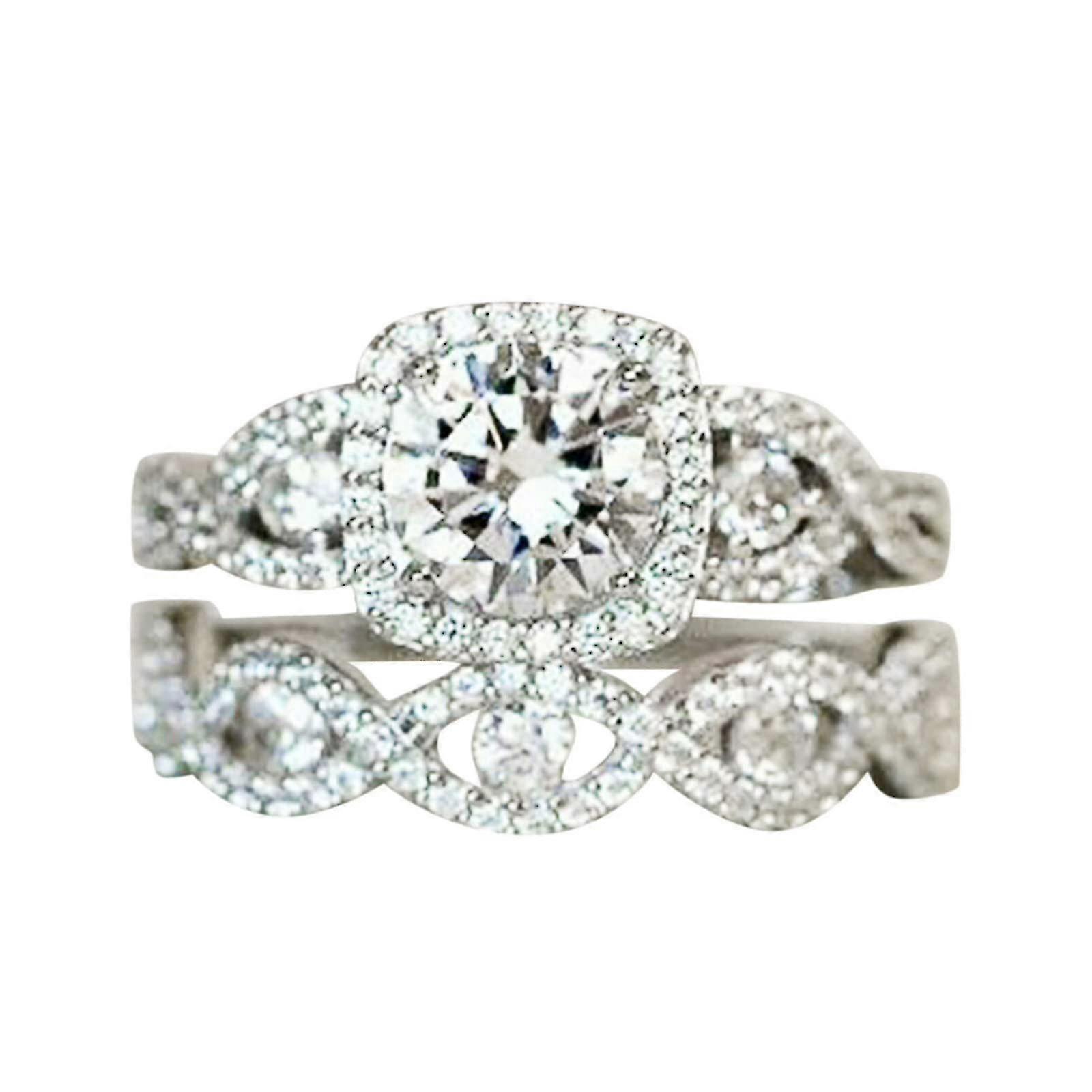 Women Fashion 2pcs Withe Diamond Ring Size 6 10 Jewelry Gift For Women Girl Birthday Valentines Day Anniversary