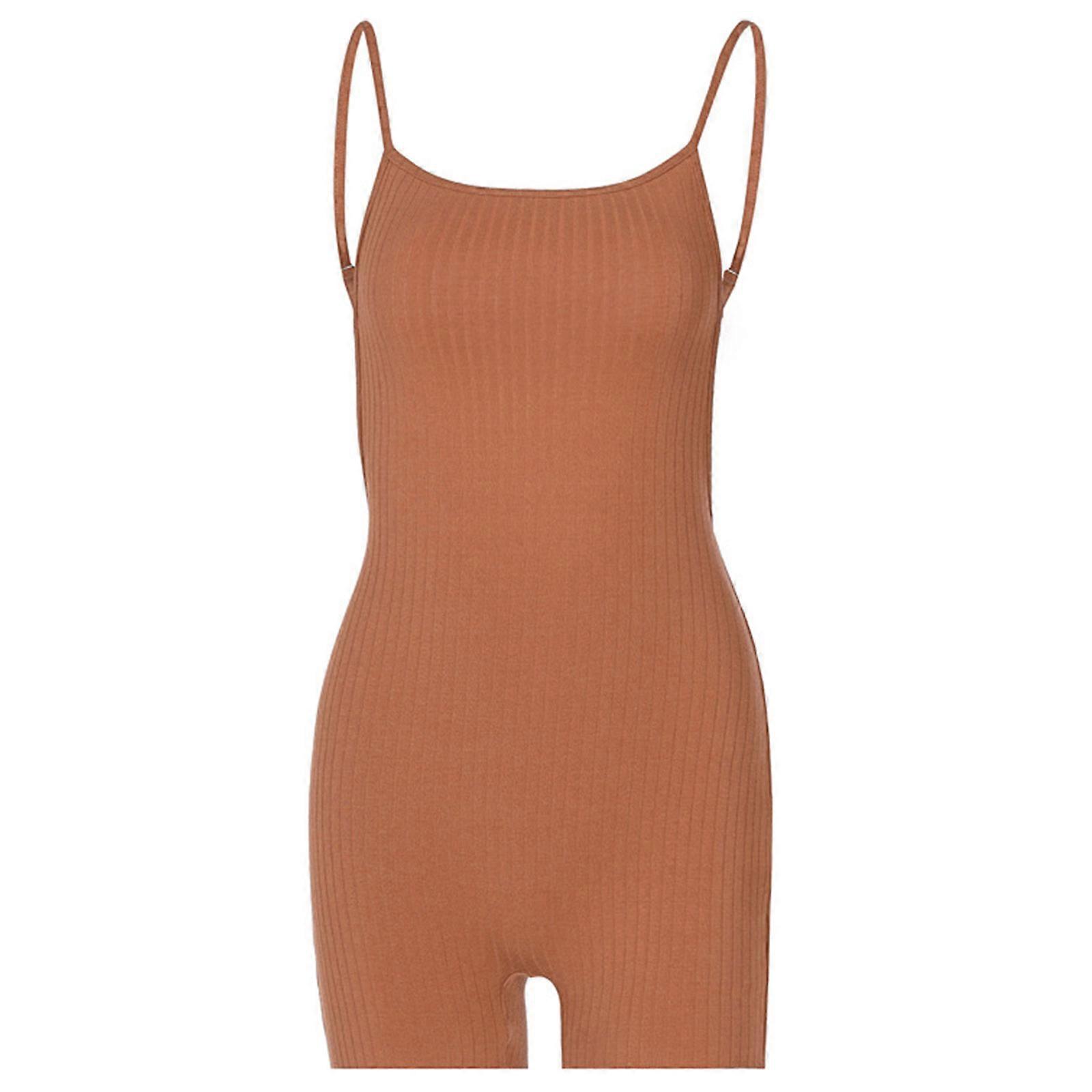 Women Summer Sexy Spaghetti Strap Bodycon Short Jumpsuit Backless Ribbed Knitted Plain Solid Color Rompers Sports Workout Bodysuit Playsuit Clubwear
